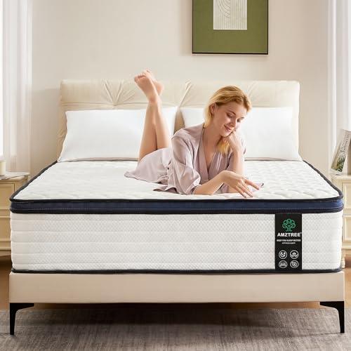 Amztree Queen Mattress 12 Inch Queen Size Mattresses - Memory Foam & Pocket Coils Springs, Pressure Relief, Medium Firm Comfort, Motion Isolation, Ideal for All Sleep Positions, CertiPUR-US Certified