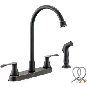 Oil-Rubbed-Bronze Kitchen Faucet with Side Sprayer, Bronze 2-Handle Faucet for 4 Holes Kitchen Sink