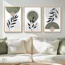 Framed Boho Sage Green Wall Art for Living Room, 3 Piece Large Abstract Botanical Canvas Artwork Decor, Beige White Sun Moon Geometric Leaf Painting Prints for Bedroom Dining Room Office 16x24 Inch, 24" H X 16" W X 3pcs