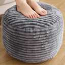 Round Ottoman,Corduroy Pouf Ottoman Foot Rest,Storage Footstool for Living Room,20x15 Soft Floor Poufs,Memory Foam Filling - Dark Grey, 20x15 in