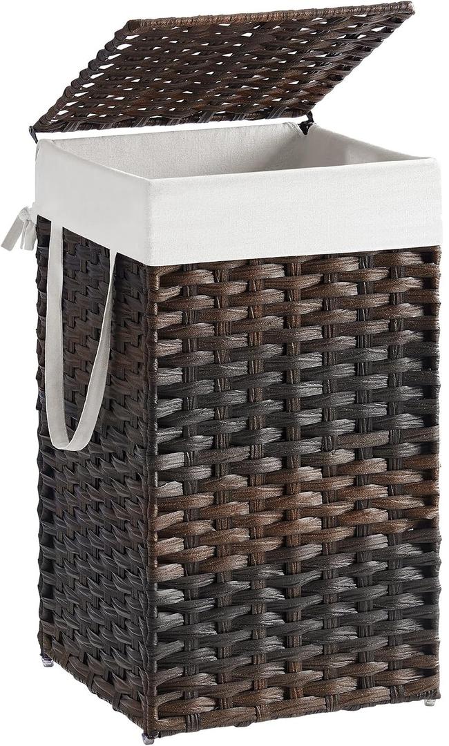 SONGMICS Laundry Hamper with Lid, 17.2 Gallon (65 L) Synthetic Rattan Clothes Laundry Basket with Lid and Handles, Foldable, Removable Liner, Chestnut Brown ULCB165ME01