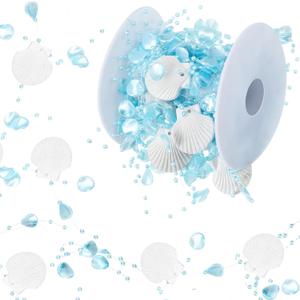 Yinder 16.4 ft Christmas Ocean Themed Garland Ocean Beach Coastal Beaded Shell Garland Decor for Mantle Fireplace Home Decoration Xmas Tree Supply, White, Blue
