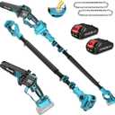 Seesii PS600 2-in-1 Electric Pole Saws for Tree Trimming, 6 Inch Mini Chainsaw Cordless with Extension Pole, Battery Powered Pole Chain Saw, Tree Trimmer Limb Branch Cutter Pruner with 2 Battery