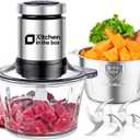 Kitchen in the box Food Processor, Electric Meat Grinder & Food Chopper with 400W Powerful Veggie Chopper-2 Bowls8 Cup+8 Cup & 2 Bi-Level Blades for Meat/Fish/Vegetable/Baby FoodBlack Button