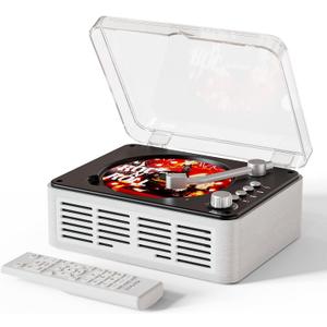 CARONSORT CD Player with Bluetooth Transmitter, Nostalgic Retro Wood Music Player, Built-in Speakers-Bass Boost, FM Radio for Home/Wired&Remote Control-White