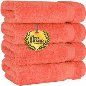 Cotton Paradise Hand Towels for Bathroom, 100% Cotton Turkish 4 Piece Hand Towel Set, Soft Absorbent Face Towels, Coral, 16x28" Hand Towel Set
