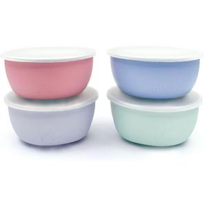 Elk and Friends Stainless Steel Bowls + Silicone Sleeve and Storage Lid | Baby, Toddler, Kids | Cereal & Snack Bowls | Storage Containers | Dishwasher Safe | 4 Pack (Blush/Sage/MistyBlue/Lilac)