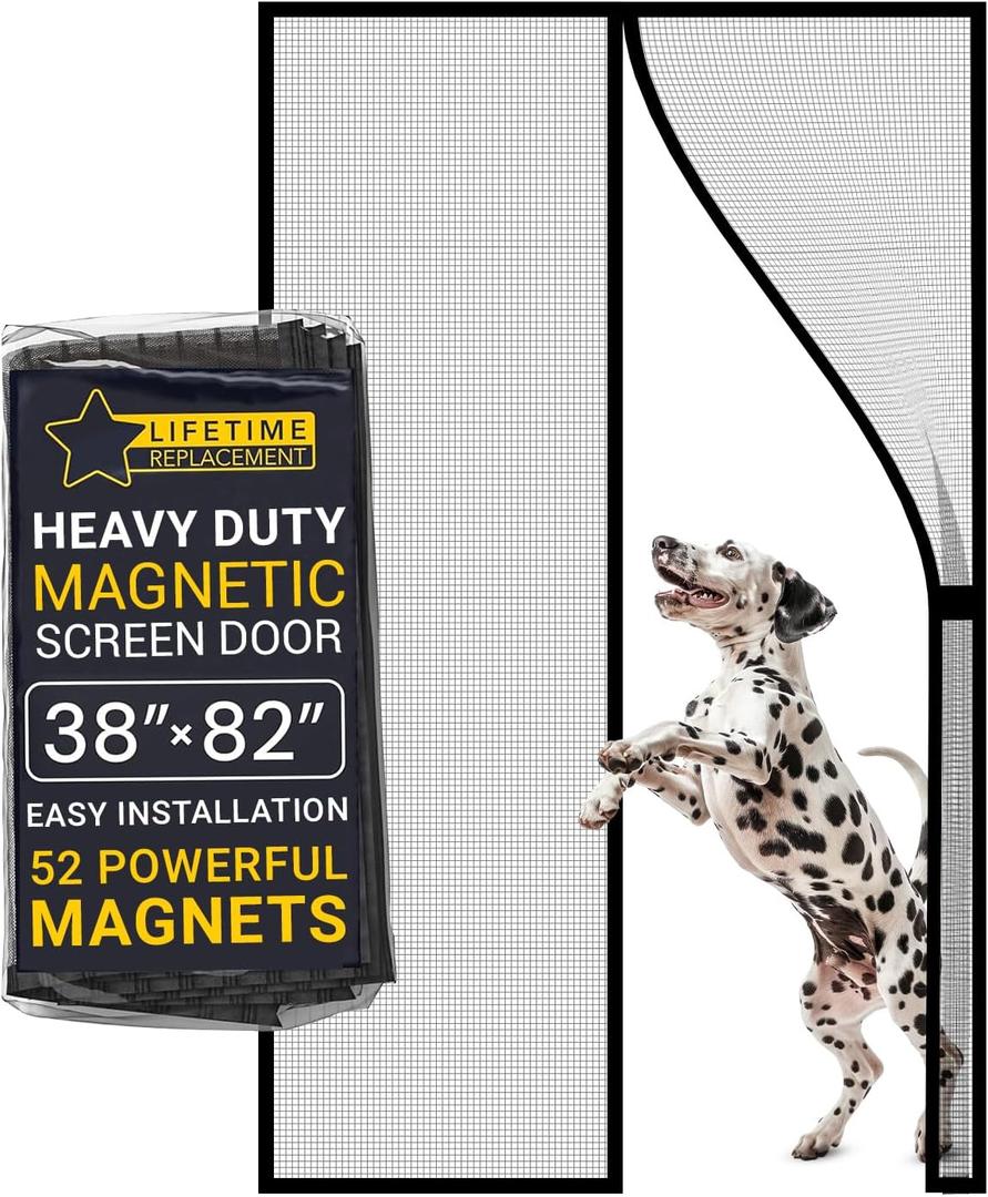 Flux Phenom Magnetic Screen Door 38"x82"  2025 Model, 52 Powerful Magnets, Upgraded Mesh, Easy Install, Self-Sealing, Pet Tested, Tie Backs, Screen Door Mesh to Keep Bugs Out