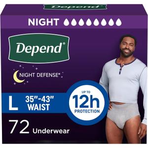 Depend Night Defense Adult Diapers, Incontinence Underwear for Men, Disposable, Overnight, Large, Grey, 72 Count, 