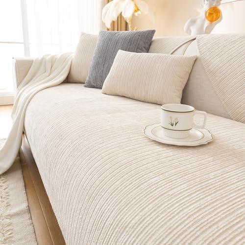 Foreate Chenille Couch Cover Fuzzy Sectional Couch Sofa Covers for Pets Washable Non-Slip L Shaped Sofa Slipcover for Dogs Furniture Protector for Cats (1 PCS 35"x82" Cream)
