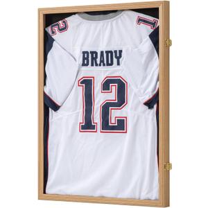 KCRasan Jersey Frame Display Case - Jersey Display Case - Large Lockable Frames Shadow Box with UV Protection for Baseball Basketball Football Soccer Hockey Sport Shirt Military Uniform Oak Finish