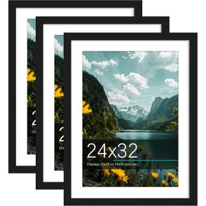 Picrit 24x32 Picture Frame 3 Pack, Black Poster Frame, Display Poster 20 x 28 with Mat or 24 x 32 without Mat for Horizontal or Vertical Wall Mounting