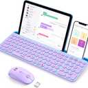seenda Bluetooth Keyboard and Mouse for iPad, CTU-301 Wireless Multi-Device Connection Bluetooth+2.4G Keyboard Mouse Combo with Tablet Holder for iPad/Macbook/Windows, iOS/Andriod/Phone, Blue & Purple