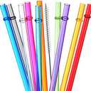 ALINK 10.5 in Long Reusable Plastic Straws with Brush, Tritan Hard Plastic Tumbler Straws, 10 Rainbow Colored Replacement Straw for 16 OZ 20 OZ 30 OZ Stanley, YETI, Starbucks Tumblers, Mason Jars