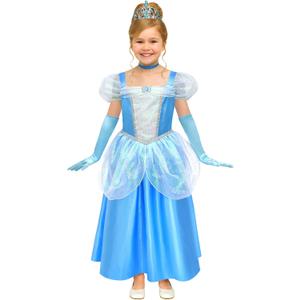 ROC PARTY Girls Fairytale Princess Costume Blue Halloween Dress with Gloves Headband & Choker  Kids Party Outfit (Blue)
