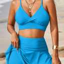 Pink Queen Women's High Waisted Bikini Set Two Piece Swimsuit V Neck Spaghetti Straps Swim Skirt Bathing Suit (S)