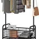 SUOERNUO Laundry Cart with Hanging Rack Rolling Laundry Hamper Sorter with Wheels Shelf, Black