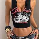 SOLY HUX Women's Letter Graphic Tank Top Notched V Neck Sleeveless Summer Crop Tops Streetwear (Black), Small