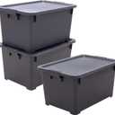 ASTAGE 35qt Stackable Rolling Storage Tote Plastic Bins Container Box Organizing Box Opaque Storage bins with Lids for Closet Garage Office - 3pack (Black, 35qt)
