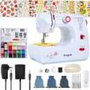 Sewing Machine for Beginners with 20 Pcs Fabric3 Pcs Prefabricated kits and 32 Pcs Sewing Threads Kit,Portable Sewing Machine with 16 Built-in Stitches, 2 Speed - White Red