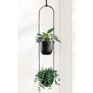 Modern Metal Hanging Planter for Indoor Outdoor Plants with Hook 2 Tier Boho Wall and Ceiling Flower Pots Baskets Holder Home Office Decor(Black)