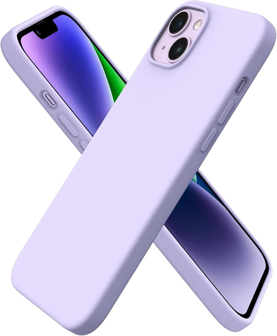 ORNARTO Compatible with iPhone 14 Plus Case 6.7, Slim Liquid Silicone 3 Layers Full Covered Soft Gel Rubber Phone Case Protective Cover 6.7 Inch, Pastel Lilac