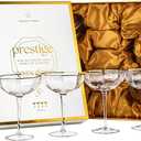 Small 5 oz Octagonal Prestige Coupe Glasses with Gold Rims for Cocktails and Champagne | Set of 4 | Crystal Angled Long Stemmed Glassware for Espresso Martini, Daiquiri, Gimlet, Cosmopolitan