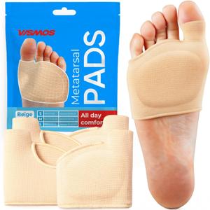 4 Original Metatarsal Pads for Women & Men  Ball of Foot Cushions for Pain & Pressure Relief  Soft Gel Inserts for Metatarsalgia, Mortons Neuroma & Callus Support (4 Sleeves / 2 Pairs) (Medium, Beige)