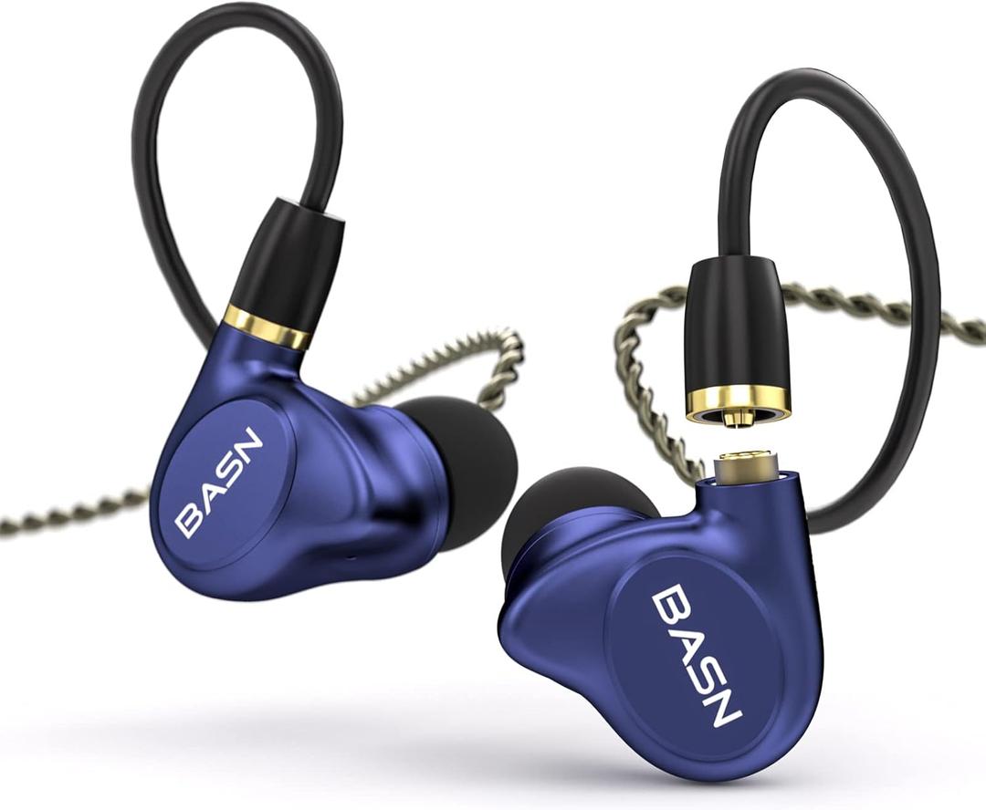 BASN Metalen 4 Drivers in-Ear Monitor Headphones, Noise Isolating IEMs with Deep Bass, for Musicians Singers Drummers Bassists(Sapphire Blue)