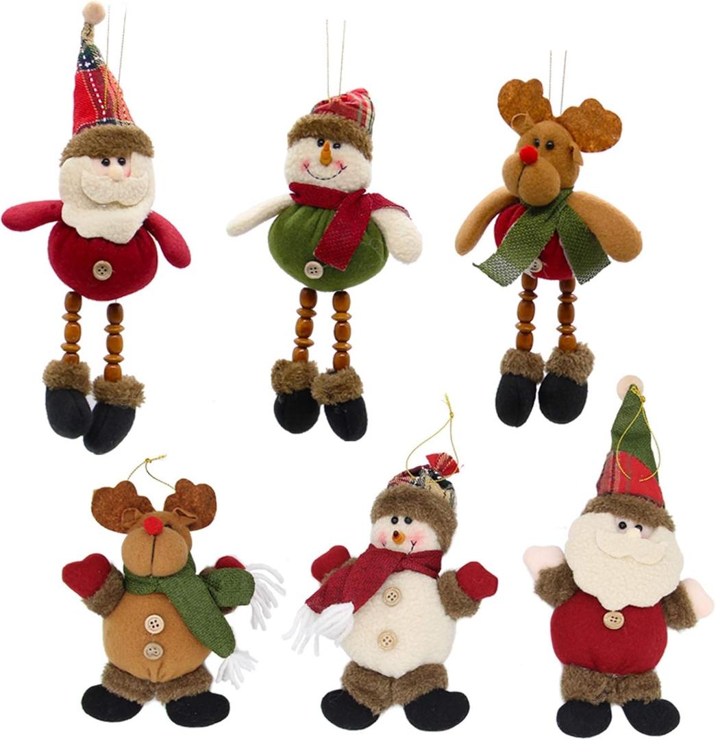 Lulu Home Christmas Tree Ornaments, Xmas Hanging Plush Decorations, 6 PCS
