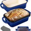 NutriChef 9x5" Enameled Cast Iron Loaf Pan with Lid, Enamel-Coated Baking Loaf Pan for Sourdough, Oven Safe, Nonstick Bread Pan with Silicon Gloves, Dishwasher Safe, Blue