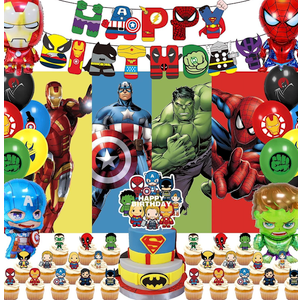 xisudwwdj 55 Pcs Hero Party Decorations,Birthday Decorations Include Banners,Cake Topper,Cupcake Topper,Latex Balloon,Shaped Aluminum Balloon,Backdrop Super Movie Theme Party