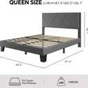 Queen Platform Bed Frame with Upholstered Wood Headboard, Gray Heavy Duty Slats Support, Noise Free, Easy Assembly, No Box Spring , Grey, 81.6"L x 60.3"W x 36.2"H