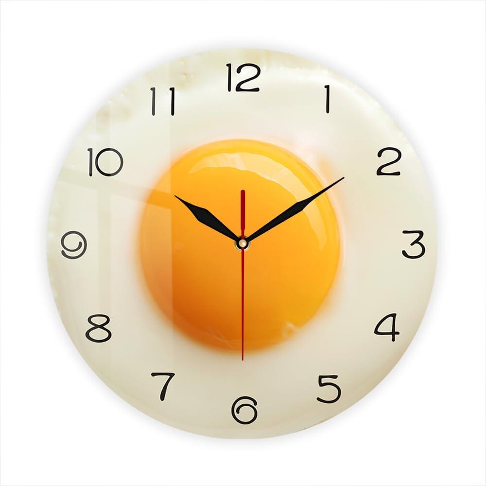 12 Inch Kitchen Wall Clock, Fried Egg Poached Egg Wall Clock Silent Non Ticking Quartz Egg Yolk Clock Round Analog Wall Watch Breakfast Food Dining Hall Canteen Restaurant Cafe Wall Art