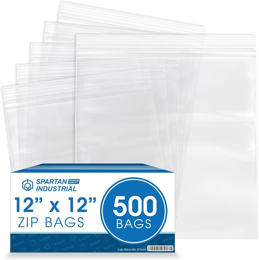 Spartan Industrial - 12 X 12 (500 Count) 2 Mil Clear Reclosable Zip Plastic Poly Bags with Resealable Lock Seal Zipper