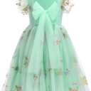 Toddler Flower Girl Dress for Wedding Floral Butterfly Daisy Flutter Sleeve Princess Birthday Tea Party Sundress (Green, S)