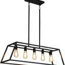 Black Kitchen Island Lighting, 5-Light Farmhouse Chandeliers, Modern Industrial Linear Rectangle Pendant Light Fixtures for Dining Room Kitchen Bar Foyer(Metal, E26 Base)