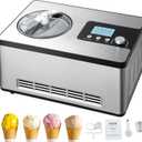 VEVOR Automatic Ice Cream Maker with Built-in Compressor, 2 Quart No Pre-freezing Fruit Yogurt Machine, Stainless Steel Electric Sorbet Maker, 3 Modes Gelato Maker with LCD Display & Timer, Silver (Horizontal)