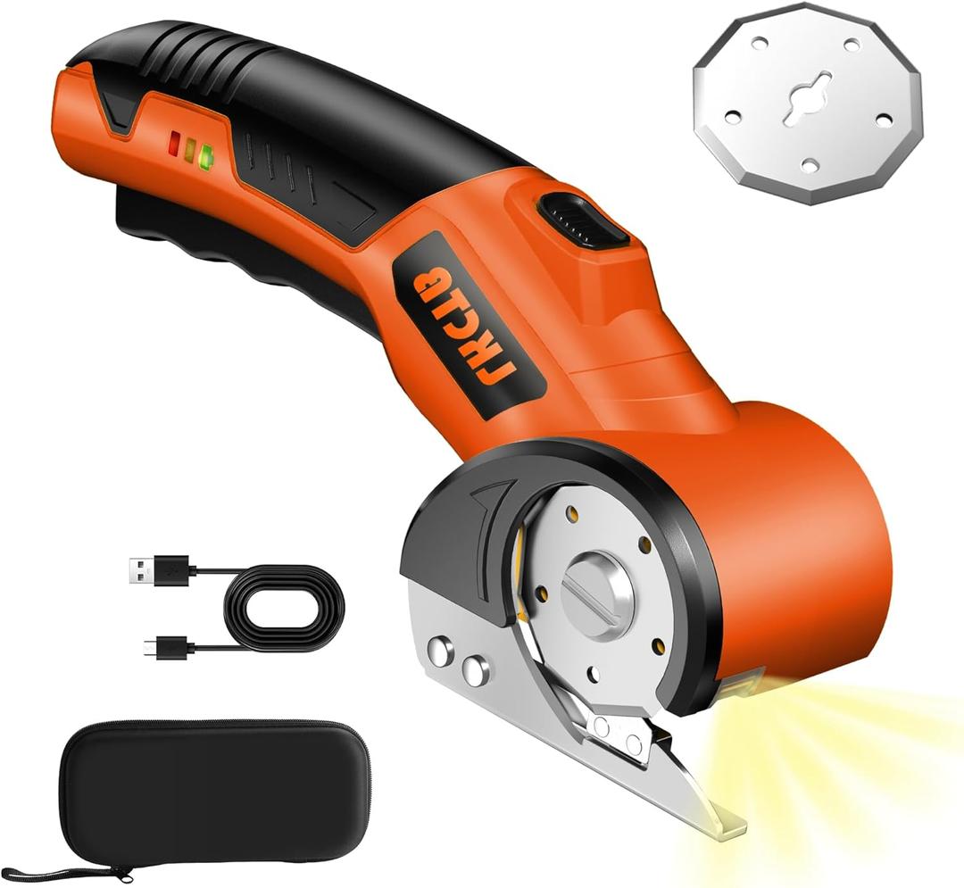 Electric Cardboard Cutter Scissors with LED Light, 2600mAh Rechargeable Battery, Brushless Motor, Tungsten Steel Blade, Cuts Cloth, Leather, Carpet