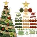 Syhood 100 Pcs Velvet Christmas Tree Decorations Set, 36 Velvet Flocked Ornament Ball, 24 Snowflakes, 18 Bows, 1 Star Tree Topper, 4 Poinsettia, 8 Glitter Berries Stems 1 Ribbon for Xmas Decor