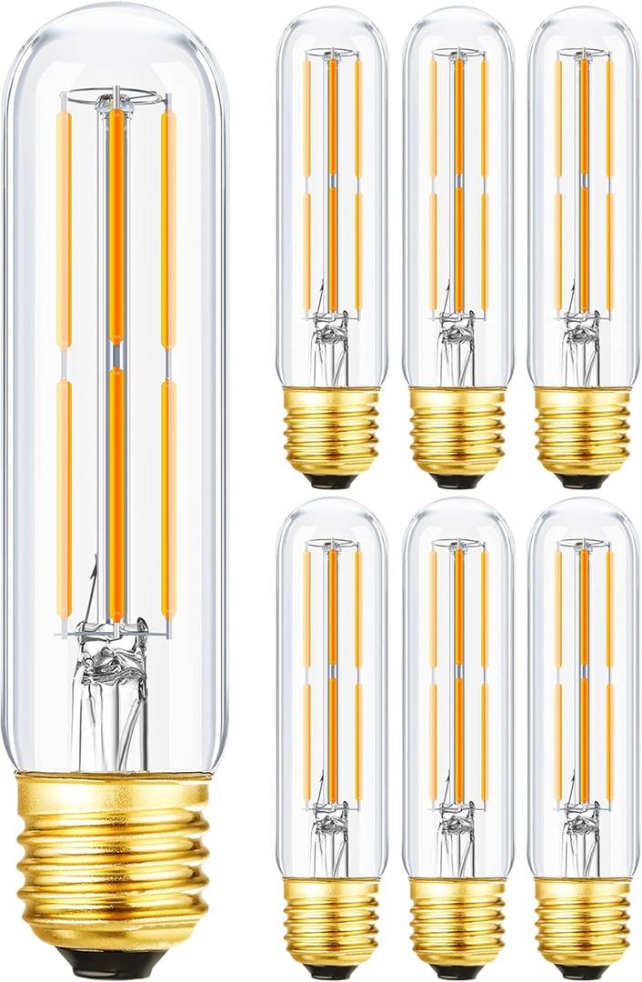 Leools T10 Led Bulb,Dimmable 6W Led Tubular Bulbs,E26 LED Edison Bulb, 60 Watt Incandescent Bulb Equivalent,Warm White 2700K, Clear Glass, E27 Lamp Bulb, for Cabinet Display Cabinet etc,6 Pack.