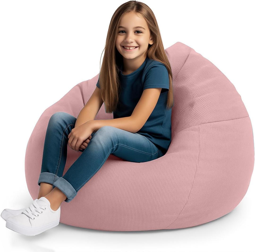 Stuffed Animal Bean Bag Storage Chair Cover for Kids Teens Adults (No Filler) Soft Washable Premium Corduroy Organizing Plush Toys Comfortable Organizer Keep Clutter with Premium Zipper Medium (Pink)
