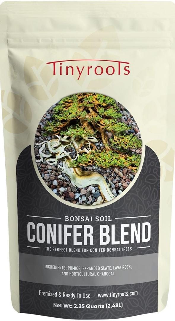 Tinyroots Conifer Bonsai Soil Blend  2.25 Quarts - Formulated and Pre-Mixed for Junipers, Japanese Black Pines, White Pines, Cedar, Cypress and All Other Conifers