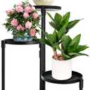 3 Tier Plant Stand Indoor, Metal Plant Shelf Outdoor, Foldable Corner Tall Plant Rack for Multiple Plants, Flower Pot Holder Display Stand for Living Room Patio Home Decor for Gardening (Black)