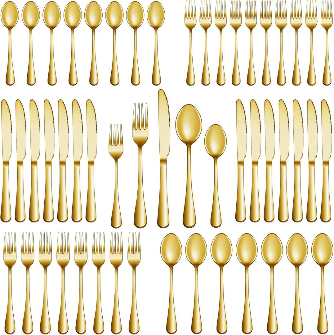 40 Pcs Gold Silverware Set Service for 8, Premium Stainless Steel Flatware Set, Cutlery Utensil Set, Durable Home Kitchen Eating Tableware Set, Include Fork Knife Spoon Set, Dishwasher Safe 40 Pcs Gold Silverware Set Service for 8, Premium Stainless Steel Flatware Set, Cutlery Utensil Set, Durable Home Kitchen Eating Tableware Set, Include Fork Knife Spoon Set, Dishwasher Safe