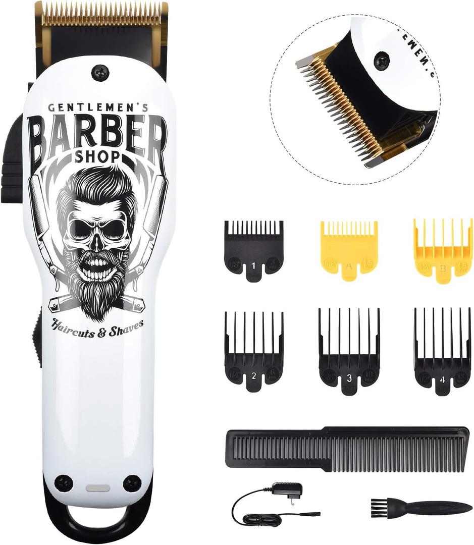 BESTBOMG Updated Professional Hair Clippers Cordless Hair Haircut Kit Rechargeable 2000mAh Hair Beard Trimmer Haircut Grooming Kit with 6 Guide Combs & for Men/Father/Husband/Boyfriend (White-y4-1)