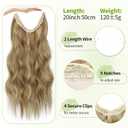 KooKaStyle Invisible Wire Hair Extensions with Transparent Headband Adjustable Size 4 Secure Clips Long Wavy Secret Wire Hairpiece for Women (20 Inch, Light Brown mix Golden Blonde)