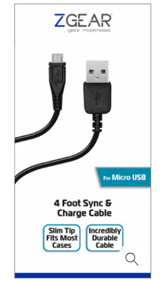 ZGear Micro USB Data Sync and Charge Cable - Black