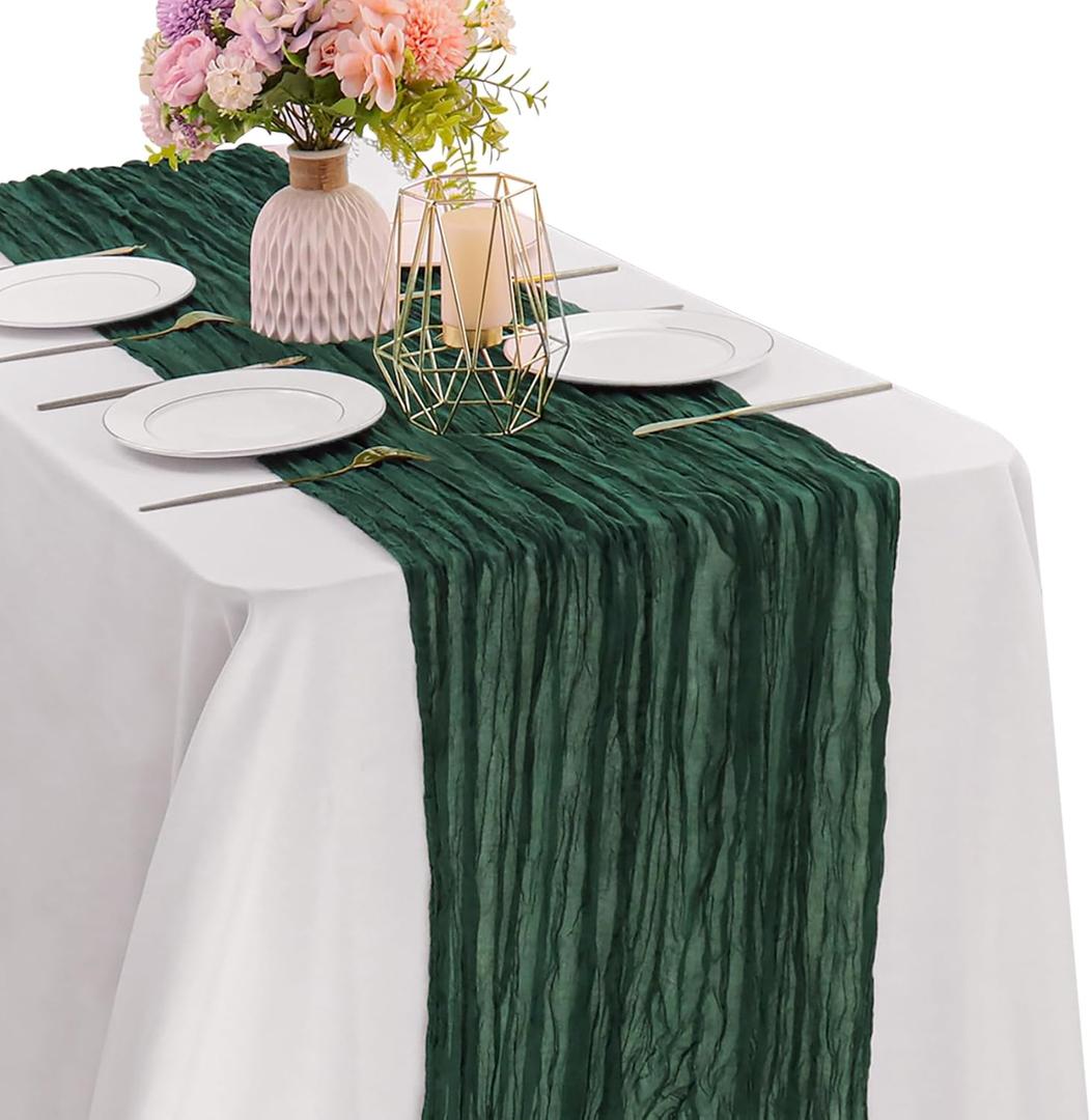 2 Pack Dark Green Cheesecloth Table Runner 10FT Boho Gauze Fabric Table Runner Vintage Rustic Sheer Runners for Wedding Party Bridal Baby Shower Birthday Holiday Home Decor