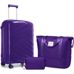Carry On Luggage 22x14x9 Airline Approved, 20 Inch Expandable Hardshell Luggage Carry-on Suitcases with Spinner Wheels, Carry On Suitcase Set for Women (PURPLE) (20IN+DB/TB, GRAPE PURPLE-3PCS)